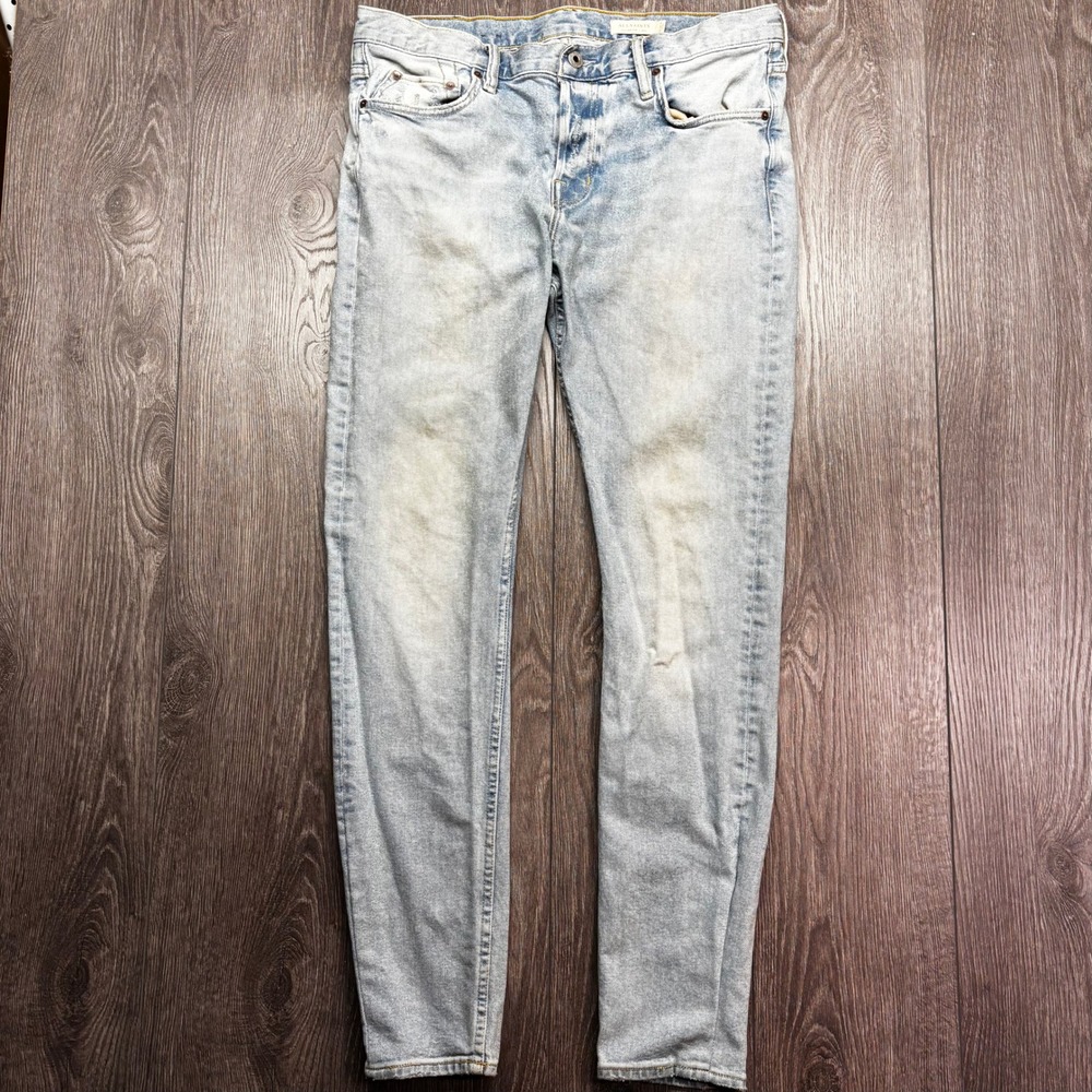 AllSaints Cigarette Slim Fit Jeans 34 x 31 Light Wash Blue Button Fly Mens